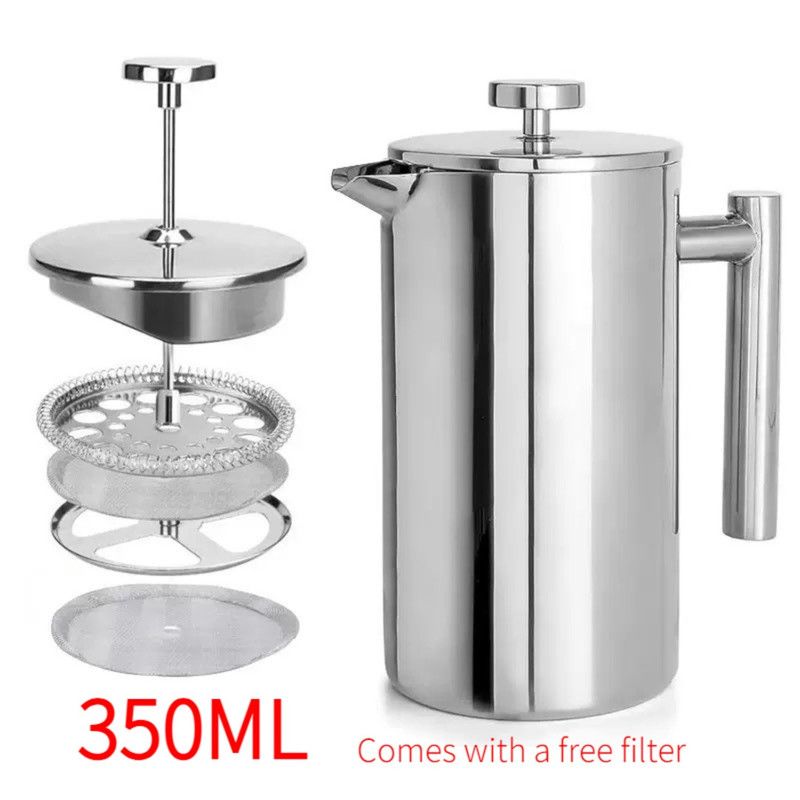 V1265-AU-492-350ML-LW-00 304 Stainless Steel French Press Coffee Maker, Household Hand-Brew Coffee Pot, Includes One Filter—350ML - Image 1