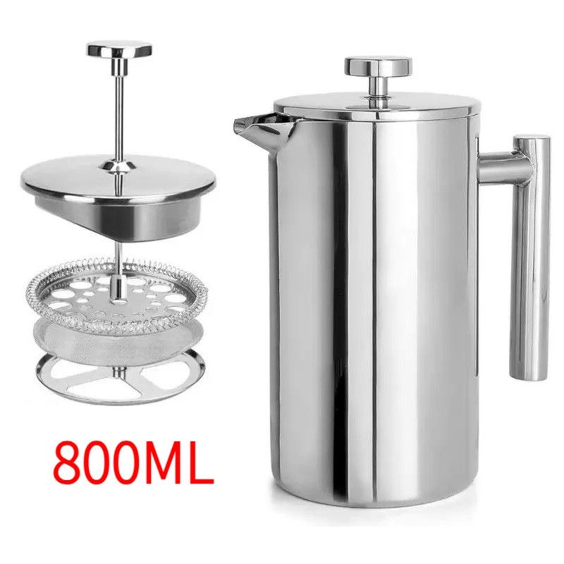 V1265-AU-492-800ML-00 304 Stainless Steel French Press Coffee Maker, Household Hand-Brew Coffee Pot, Tea Filter Pot—800 mL - Image 1