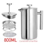304 Stainless Steel French Press Coffee Maker, Household Hand-Brew Coffee Pot, Includes One Filter—800ML