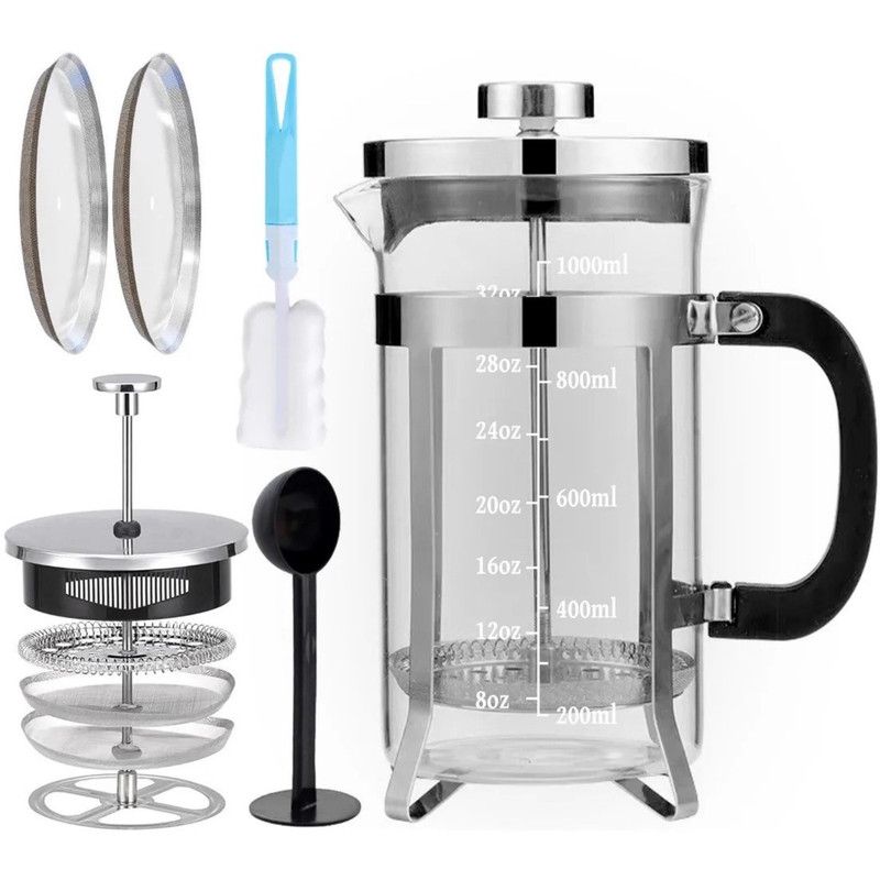 V1265-AU-493-1000ML-00 1000ml French Press Coffee Maker Set, Manual Press Coffee Pot, Multi-function Tea & Coffee Filter Brewer - Image 1