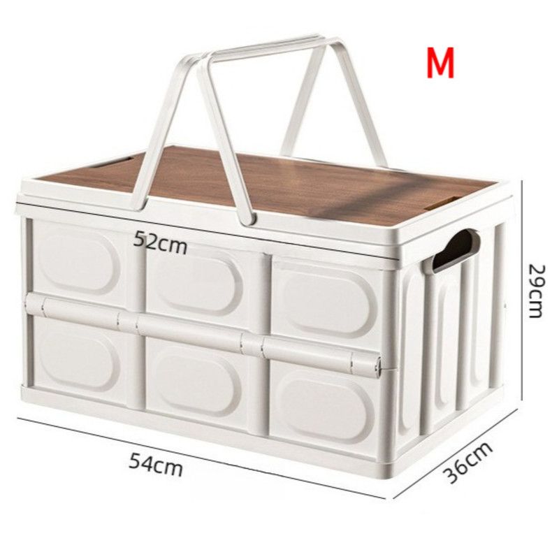 V1265-AU-495-L-00 Size M - Multifunctional Folding Camping Storage Box, Car Trunk Organizer, Picnic Storage Bin with Wooden Lid - Approx. 55L - Image 1