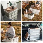 Size M - Multifunctional Folding Camping Storage Box, Car Trunk Organizer, Picnic Storage Bin with Wooden Lid - Approx. 55L - Image 4