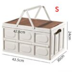 Size S - Multifunctional Folding Camping Storage Box, Car Trunk Organizer, Picnic Storage Bin with Wooden Lid - Approx. 30L