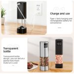 Type-C Rechargeable Electric Pepper Grinder, Digital Power Display Automatic Spice Mill—Silver - Image 5