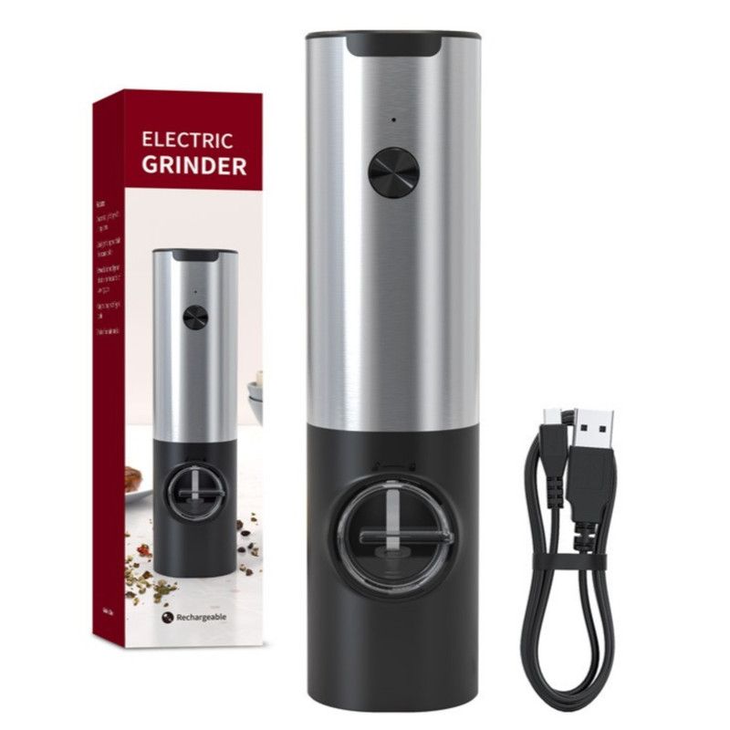 V1265-AU-521-SILVER-00 Type-C -Electric Pepper Grinder, 5-level Adjustable Spice Mill With LED Light, Automatic Salt & Pepper Grinder - Image 1