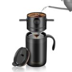 Portable Pour-Over Coffee Set, 304 Stainless Steel Insulated Coffee Mug, Insulated Mug + Drip Filter, 2-Piece Kit—Black