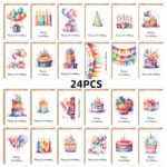 24 PCS Watercolor Happy Birthday Cards Pack, Assorted Designs Cards with Envelopes - Image 5