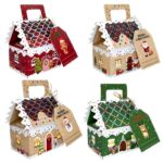 Christmas Gingerbread House Candy Boxes, 4 Designs Paper Gift Boxes 24 Pcs Set