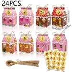 Colorful Gingerbread House Christmas Boxes, 4 Designs Candy Cookie Paper Boxes 24 Pcs Set
