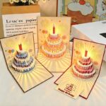 3-Piece Set of 3D Pop-Up Birthday Cake Cards, Creative Handmade Greeting Cards with LED Lights—Brown - Image 2