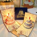 3-Piece Set of 3D Pop-Up Birthday Cake Cards, Creative Handmade Greeting Cards with LED Lights—Brown - Image 3