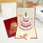 3-Piece Set of 3D Pop-Up Birthday Cake Cards, Creative Handmade Greeting Cards with LED Lights—Brown - Image 4