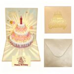 3-Piece Set of 3D Pop-Up Birthday Cake Cards, Creative Handmade Greeting Cards with LED Lights—Yellow