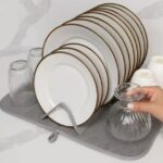 Foldable Dish Drying Mat with Plastic Drain Rack Absorbent Kitchen Counter Drying Pad - Image 5
