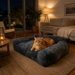 Plush Corduroy Pet Sofa Bed with Removable Heating Pad, Orthopedic Foam Support & Machine-Washable Cover – The Ultimate Cozy Retreat for Cats and Small Dogs (Orange) - Image 6