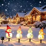 Charming Solar Snowman Stake Lights with Warm Glow, Auto On/Off, and Colorful Hat & Scarf Designs – Waterproof Outdoor Decoration for Garden, Pathway, and Yard, Ideal for Holiday Ambiance (4-in-1 Mixed Colors)