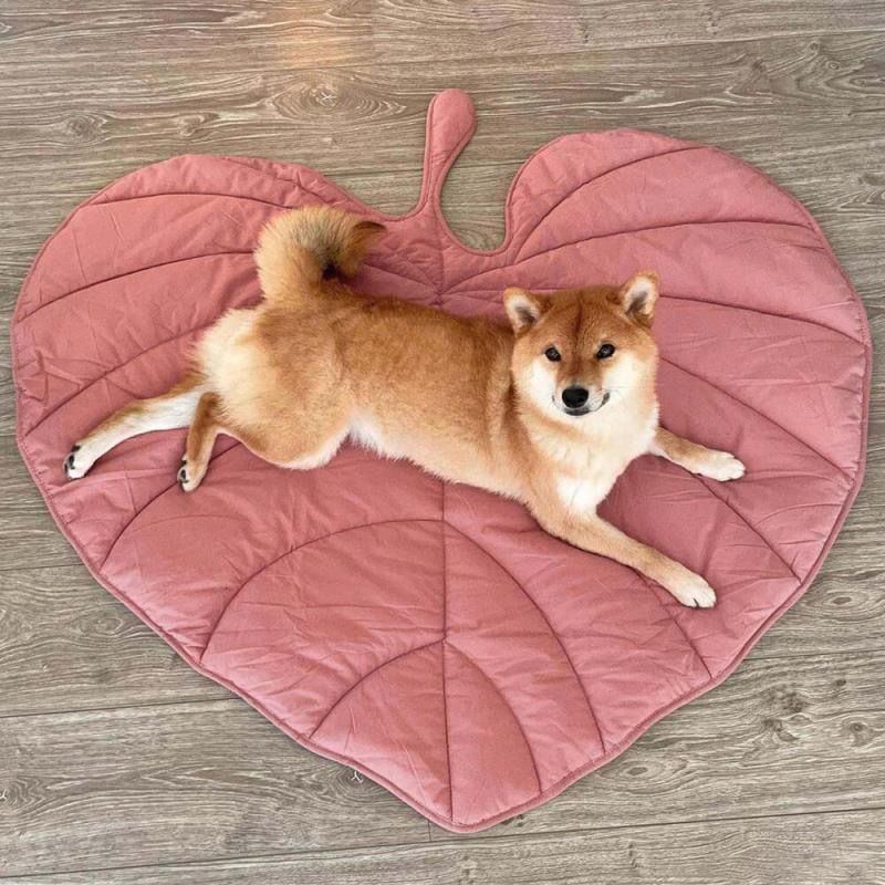 V1341-ZY-8D5E23HM-PINK-00 Ginkgo Leaf Shaped Pet Mat – Thickened Multi-Use Plush Blanket & Cushion for Cats and Dogs, All-Season Floor Bed, Crate Pad and Cozy Throw (Pink) - Image 1