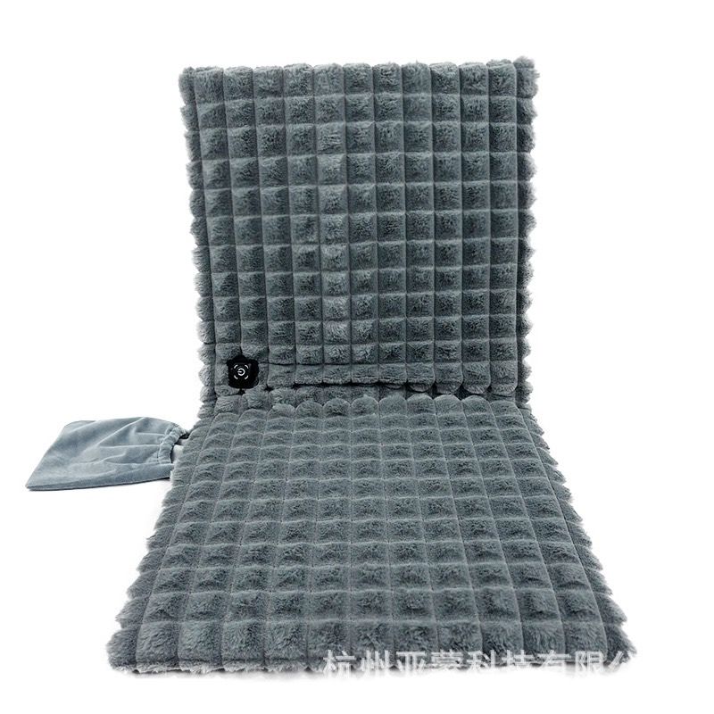 V1341-ZY-BBM69CWT-GREY3-00 USB-Powered Heated Seat Cushion with Plush Faux Rabbit Fur, Anti-Slip Base, and Foldable Backrest – Ideal for Office Chairs, Car Seats, and Outdoor Camping Chairs in Rock Gray, Cherry Pink, and Fallen Yellow. (90×45×2cm, Grey) - Image 1