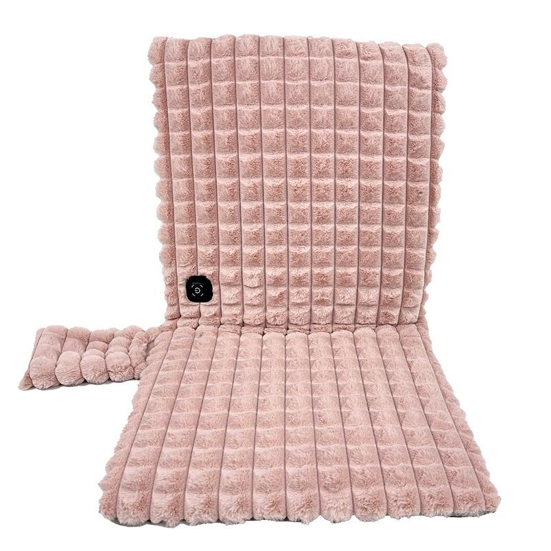 V1341-ZY-BBM69CWT-PINK3-00 USB-Powered Heated Seat Cushion with Plush Faux Rabbit Fur, Anti-Slip Base, and Foldable Backrest – Ideal for Office Chairs, Car Seats, and Outdoor Camping Chairs in Rock Gray, Cherry Pink, and Fallen Yellow. (90×45×2cm, Pink) - Image 1