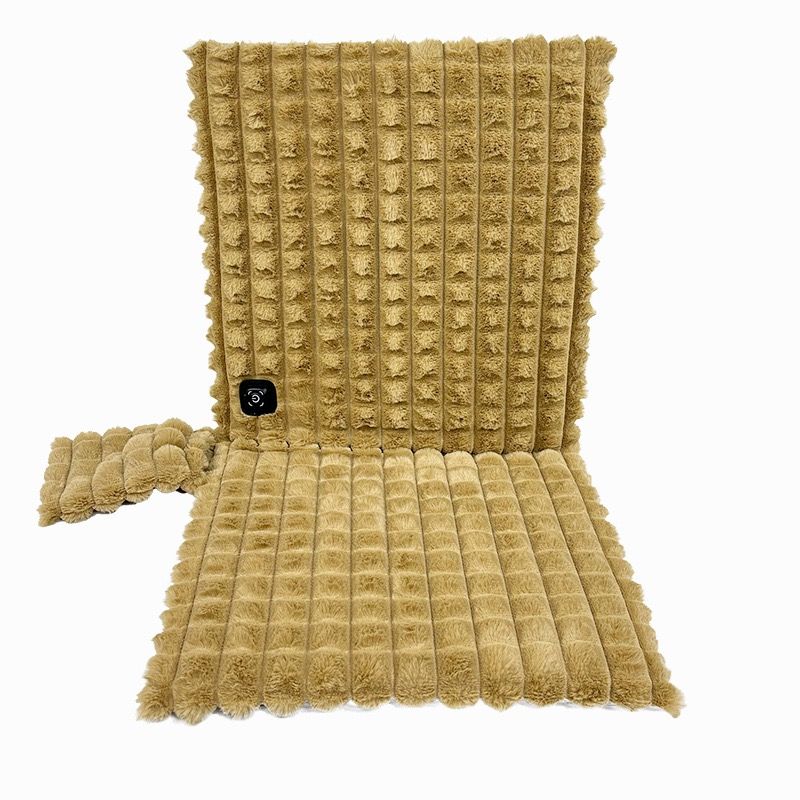 V1341-ZY-BBM69CWT-YELLOW4-00 USB-Powered Heated Seat Cushion with Plush Faux Rabbit Fur, Anti-Slip Base, and Foldable Backrest – Ideal for Office Chairs, Car Seats, and Outdoor Camping Chairs in Rock Gray, Cherry Pink, and Fallen Yellow. (90×45×4cm, Yellow) - Image 1