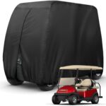 Heavy Duty 420D Oxford Golf Cart Cover with PU Coating, Waterproof Windproof UV-Resistant Storage Protection for 4-Seater and 2+2 Passenger Carts, Includes Storage Bag, Secure Side Zipper Access and Elastic Bottom (112*48*73inch, 210D)