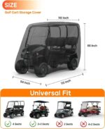 Heavy Duty 420D Oxford Golf Cart Cover with PU Coating, Waterproof Windproof UV-Resistant Storage Protection for 4-Seater and 2+2 Passenger Carts, Includes Storage Bag, Secure Side Zipper Access and Elastic Bottom (112*48*73inch, 210D) - Image 2