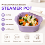 Multipurpose Platinum Silicone Steamer Pot – Food-Grade, Freezer-to-Oven Safe, Microwave & Dishwasher Friendly for Meal Prep, Baby Food, and Everyday Cooking (1200ml, Green) - Image 2
