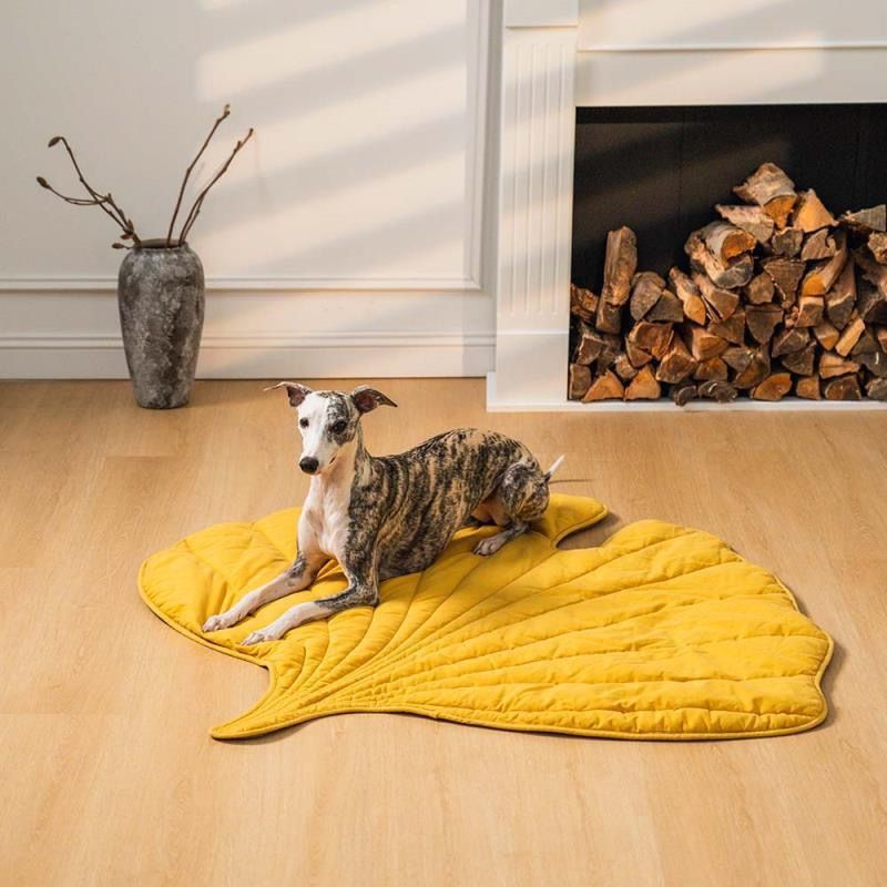V1341-ZY-JXTNBF5D-YELLOW-00 Cozy Leaf-Shaped Pet Mat for Dogs and Cats – Multi-Use Plush Sleeping Pad, Warm Blanket, and Crate Cover for All Seasons, Soft Pillowy Cushion Perfect for Resting, Napping, or Snuggling Anytime (Yellow) - Image 1