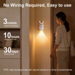 Adorable bunny-shaped motion sensor wall light with magnetic mounting, flicker-free LED, and three color temperatures—perfect for bedrooms, hallways, and staircases to create a warm, hands-free glow at night. (Blush, 2PCS) - Image 3