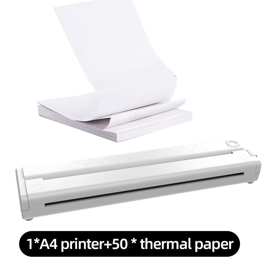 V1341-ZY-Q76H88M3-WHITE-00 Portable A4 Thermal Printer with Bluetooth Wireless Connectivity, Inkless Printing for Home, Office, and Tattoo Transfer Use on Paper and Various Media (White) - Image 1