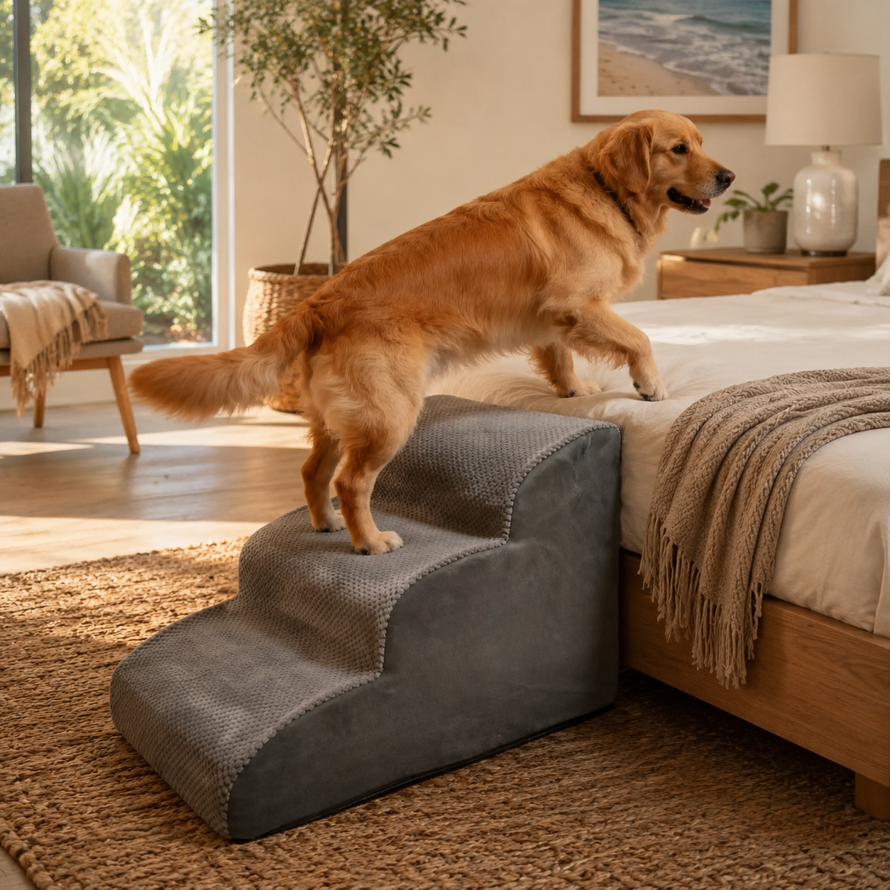 V1341-ZY-UK8L3UKJ-GREY-2TIER-00 Orthopedic Foam Pet Stairs with Washable Cover – Safe 2, 3, & 4 Tier Dog Ramp for Bed & Couch Access, Gentle Slope for Puppies, Small Breeds, and Senior Pets Needing Joint Relief (Grey, 2Tier) - Image 1