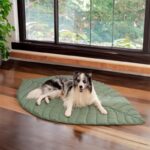 Stylish Leaf-Shaped Pet Mat, Ultra-Soft Plush Faux-Down Filled Dog & Cat Bed Topper, Cozy Foldable Crate Cushion for Year-Round Comfort, Machine Washable Floor Blanket (Green) - Image 3