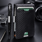 Men's Slim RFID Blocking Bifold Wallet - Synthetic Leather, Carbon Fibre Style, Money Clip, Minimalist Card and Cash Holder for Everyday Carry - Image 3