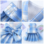 Blue Plaid Pet Harness Dress with Leash for Small Dogs and Cats XL Size Bow Design Vest Outfit Walking Accessory - Image 3