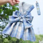 Blue Plaid Pet Harness Dress with Leash for Small Dogs and Cats XL Size Bow Design Vest Outfit Walking Accessory - Image 4