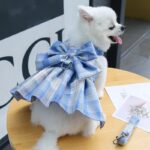 Blue Plaid Pet Harness Dress with Leash for Small Dogs and Cats XL Size Bow Design Vest Outfit Walking Accessory - Image 5