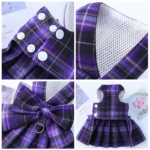 Dark Purple Plaid Pet Harness Dress with Leash for Small Dogs and Cats M Size Bow Design Vest Outfit Walking Accessory - Image 3