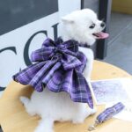 Dark Purple Plaid Pet Harness Dress with Leash for Small Dogs and Cats L Size Bow Design Vest Outfit Walking Accessory - Image 5