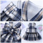 Navy Blue Plaid Pet Harness Dress with Leash for Small Dogs and Cats XL Size Bow Design Vest Outfit Walking Accessory - Image 3