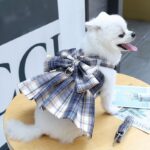 Navy Blue Plaid Pet Harness Dress with Leash for Small Dogs and Cats XL Size Bow Design Vest Outfit Walking Accessory - Image 5