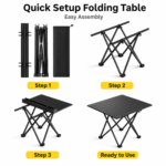 Black Portable Folding Table - 41 x 35 cm Carbon Steel Compact Carry Design, Quick Setup and Space Saving Storage for Market Stalls, Camping and Outdoor Use - Image 5