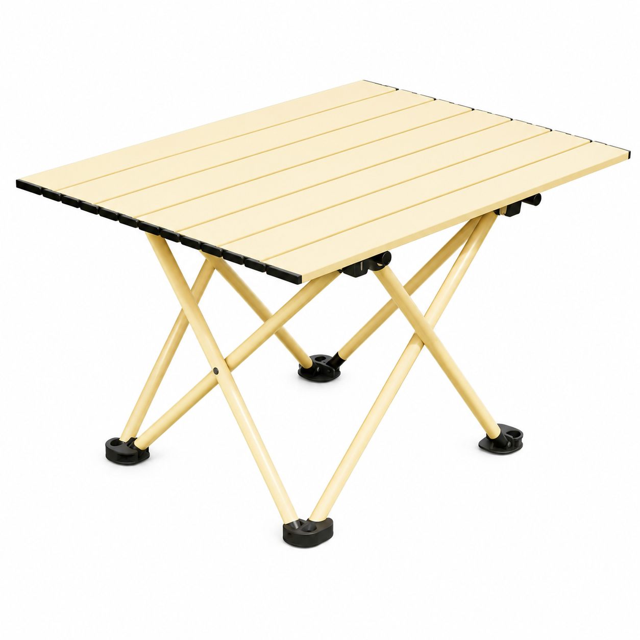 V888-ELOSUNG54920-00 Beige Portable Folding Table - 57*41cm Carbon Steel Compact Carry Design, Quick Setup and Space Saving Storage for Market Stalls, Camping and Outdoor Use - Image 1