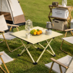 Beige Portable Folding Table - 57*41cm Carbon Steel Compact Carry Design, Quick Setup and Space Saving Storage for Market Stalls, Camping and Outdoor Use - Image 3
