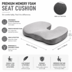 Grey Memory Foam Seat Cushion - 44 x 35 x 6 cm Polyester Chair Pad, Anti-slip bottom,Thickened Breathable Comfort for Office Chairs, Student Desks and Everyday Seating - Image 2