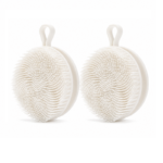 2 Pcs White Double-Sided Silicone Body Scrubber - Dual-Texture Bath Brush for Exfoliating, Lathering & Scalp Massage, Anti-slip strip & Hanging Loop
