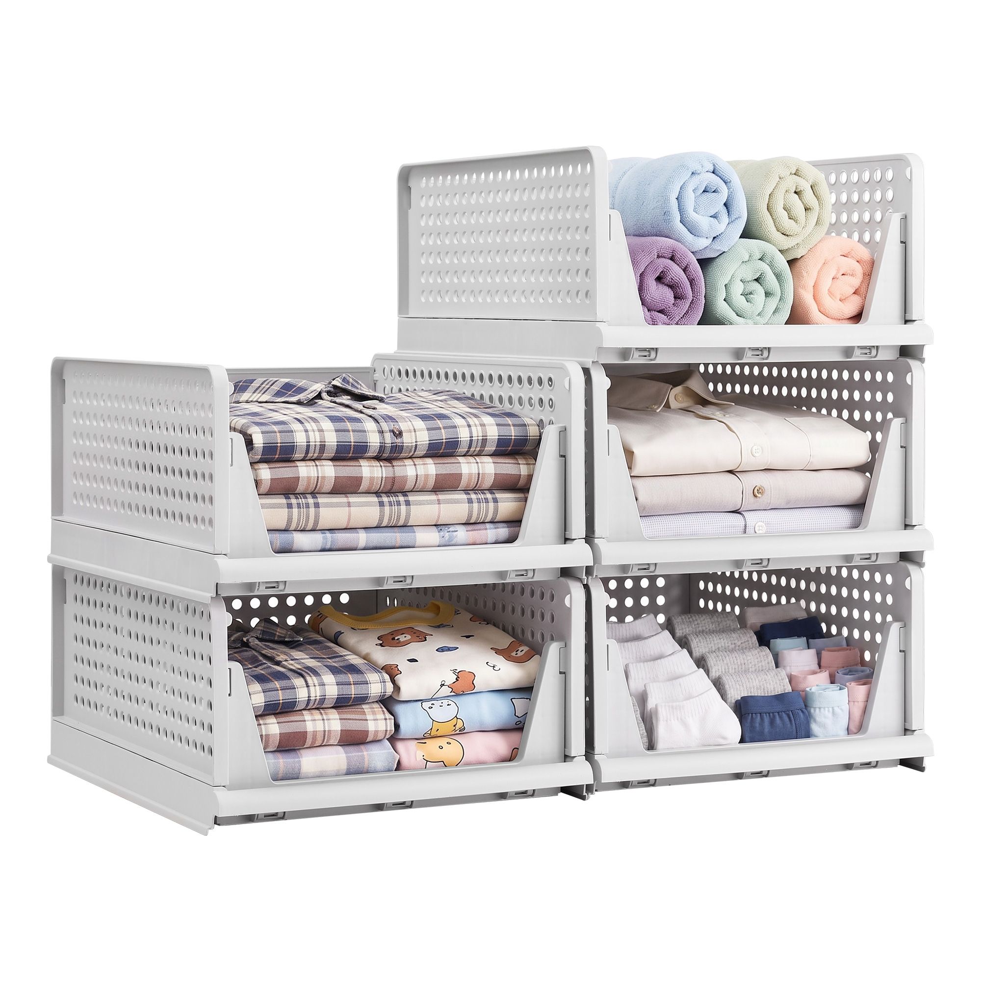WOS-DIY-04-5P-WH-00 Artiss 5 Pack Stackable Plastic Storage Foldable Closet Organizers - Image 1