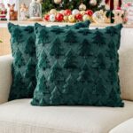 Jingle Jollys Christmas Tree Pillow Covers 2 Packs Cushion Covers Soft Faux Fur Jacquard Throw Pillow Covers 45 x 45cm Green - Image 10