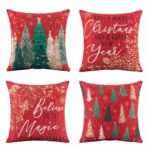 Jingle Jollys Christmas Cushion Covers Set of 4 Pillow Covers 45x45cm with 4 Cute Patterns Red
