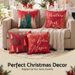 Jingle Jollys Christmas Cushion Covers Set of 4 Pillow Covers 45x45cm with 4 Cute Patterns Red - Image 6