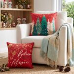 Jingle Jollys Christmas Cushion Covers Set of 4 Pillow Covers 45x45cm with 4 Cute Patterns Red - Image 7